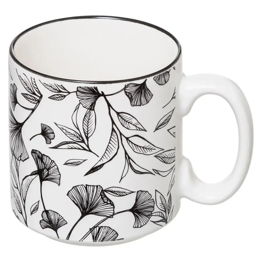 Floral Pattern Mug Set - 4 pcs - metal rack - 10 ml