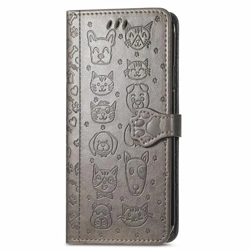 Nadoli Funny Cartoon Embossing Cat Dog Pattern Pu Leather Cat Paw Lanyard Standfunction Card Slots Wallet Flip Case Cover for Samsung Galaxy S24 Ultra