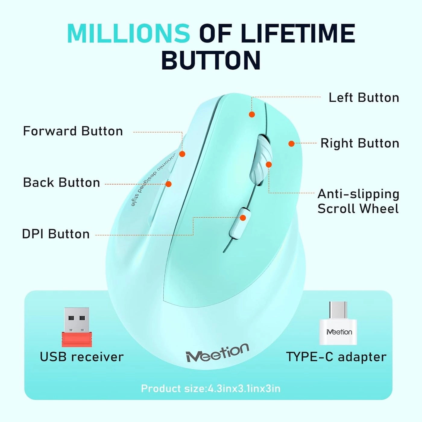 Ergonomic Vertical Mouse - Bluetooth, USB