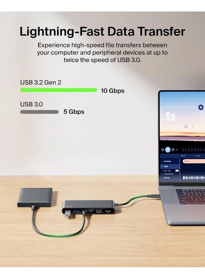 8-In-1 USB-C Multiport Hub Adapter - 100W Power Delivery 4K 60Hz 2.5 Gbps