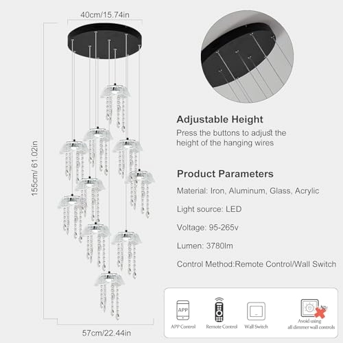 Modern LED Dimmable Crystal Chandeliers - 3000K to 6500K