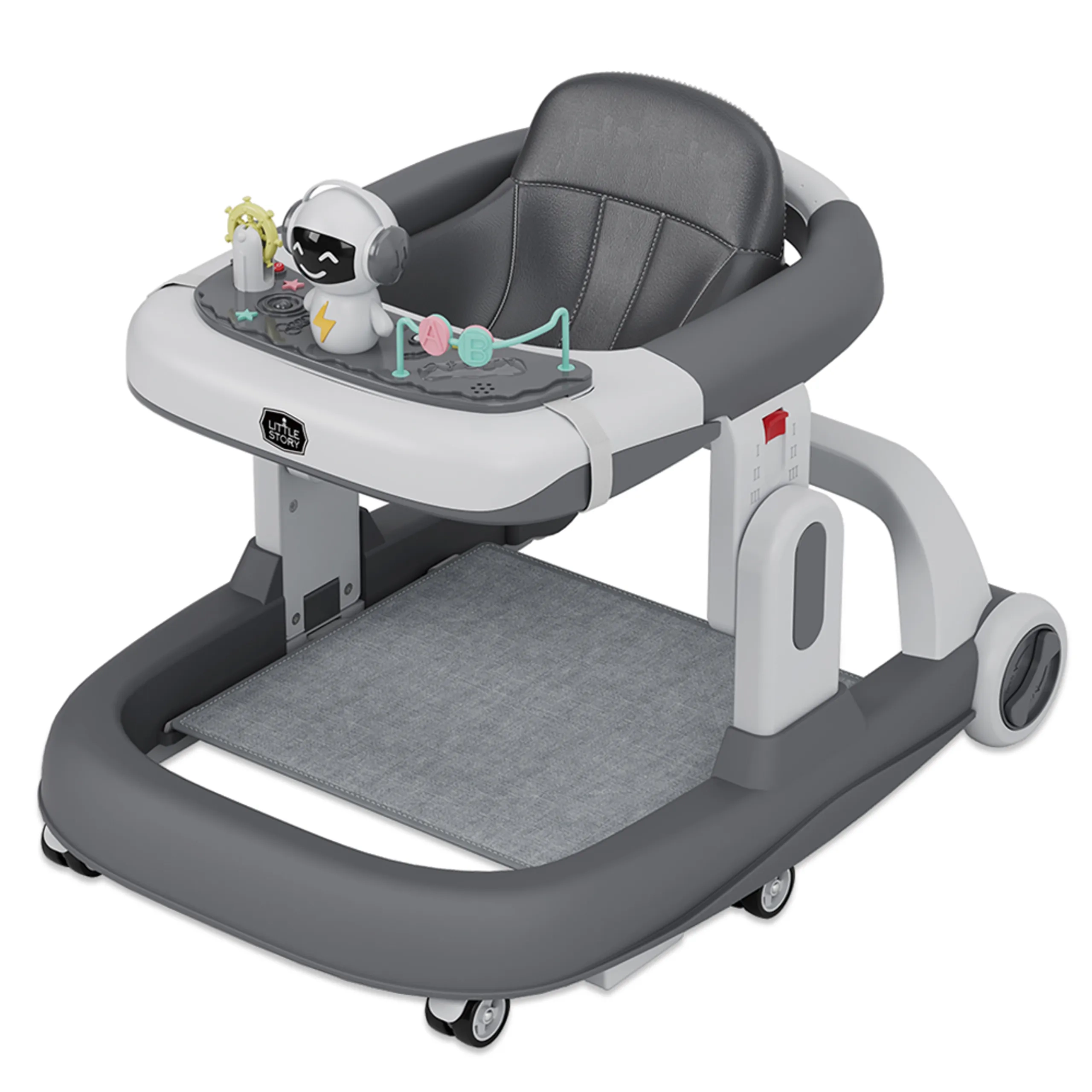 Adjustable Baby Walker - Grey Foldable 6-Wheel