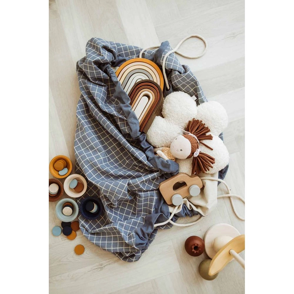 Organic Playmat & Storage Bag - Grid Blue Suitable for 3 years & above