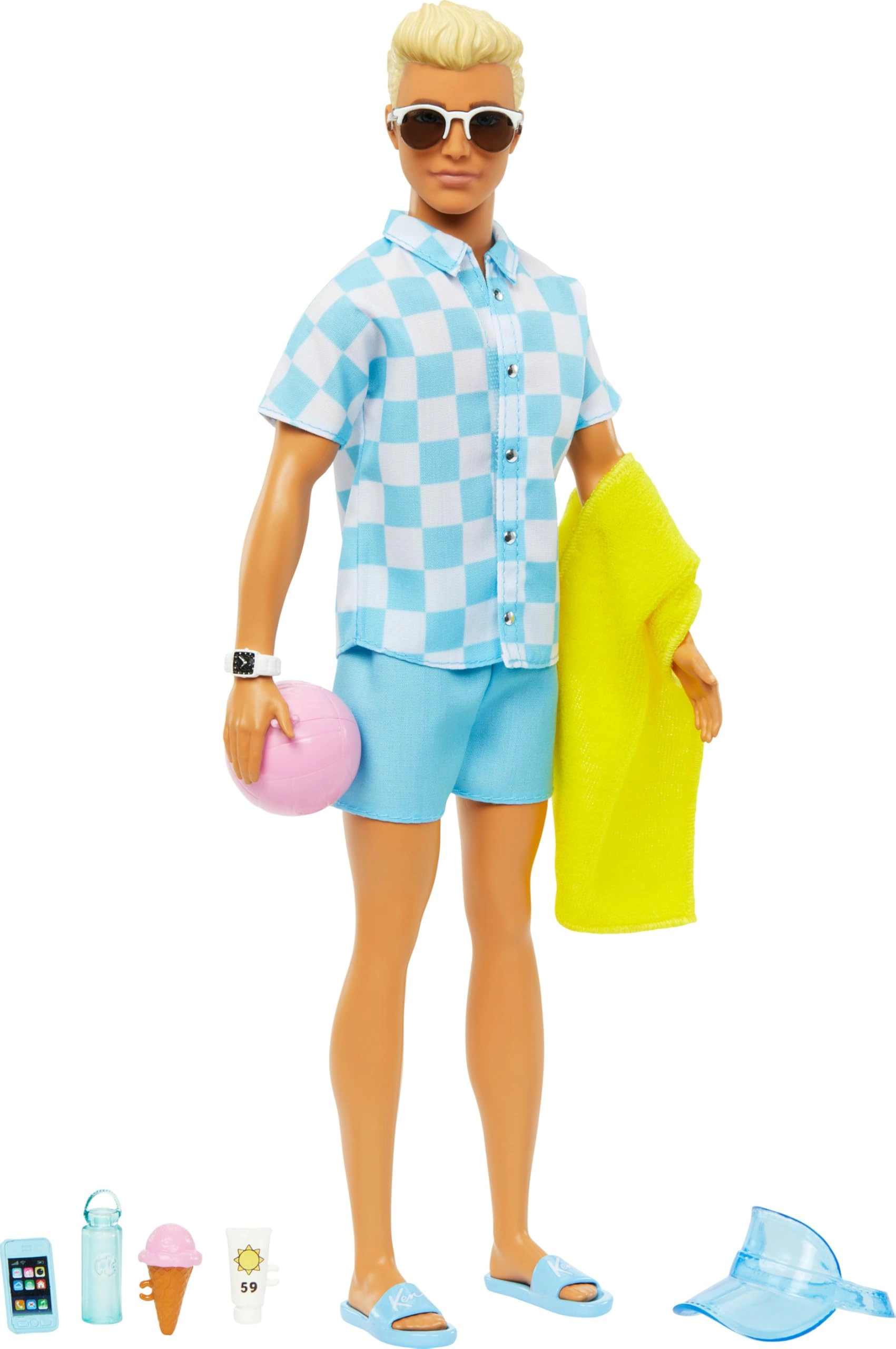 Barbie Ken Doll - Male Blonde Blue Button Down And Swim Trunks Ages 3+