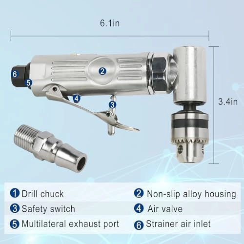 1/4'' 90 Degree Air Drill - 0.25 Inches Air Powered