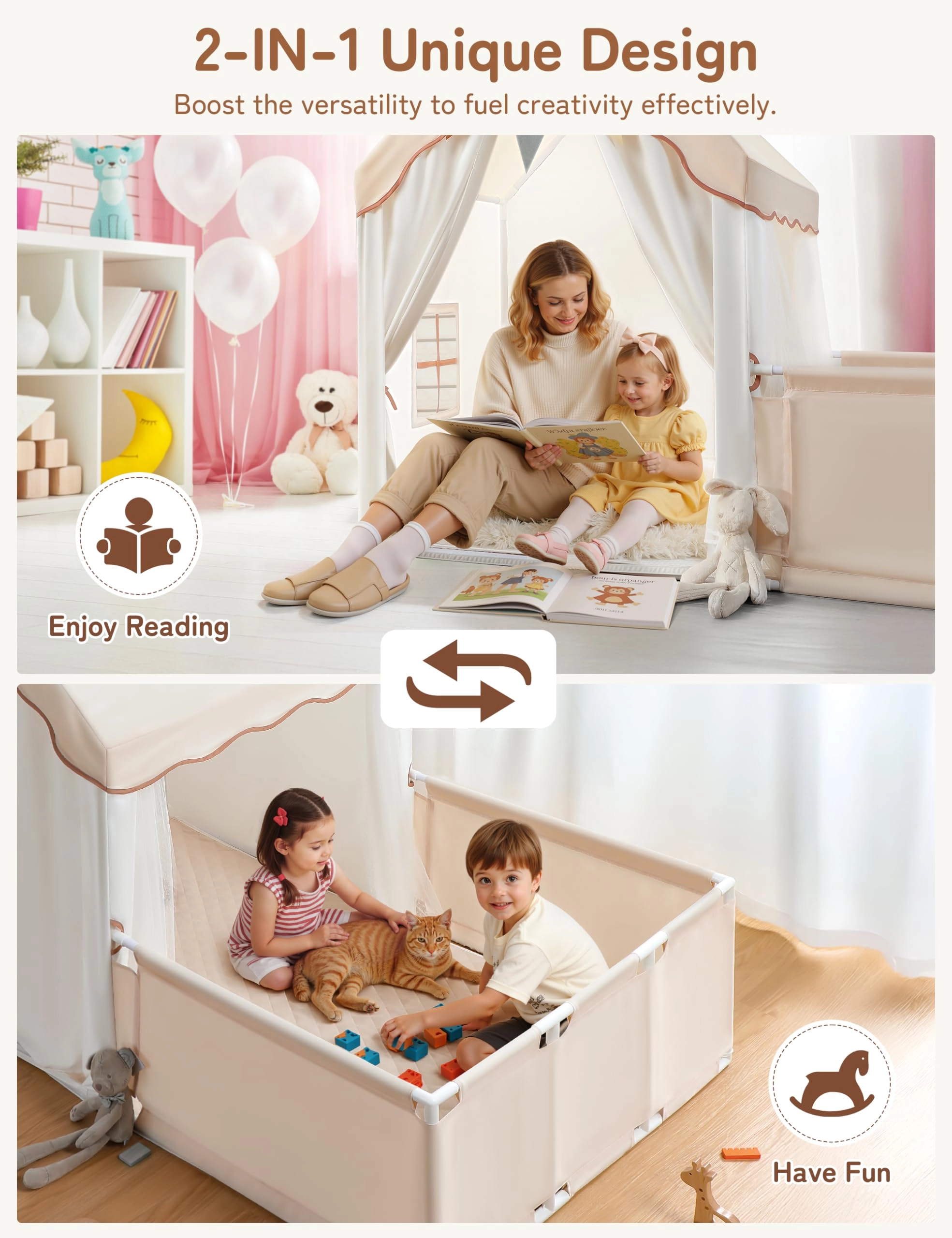 Kids Play Tent - 2-IN-1 69" x39" x 53"