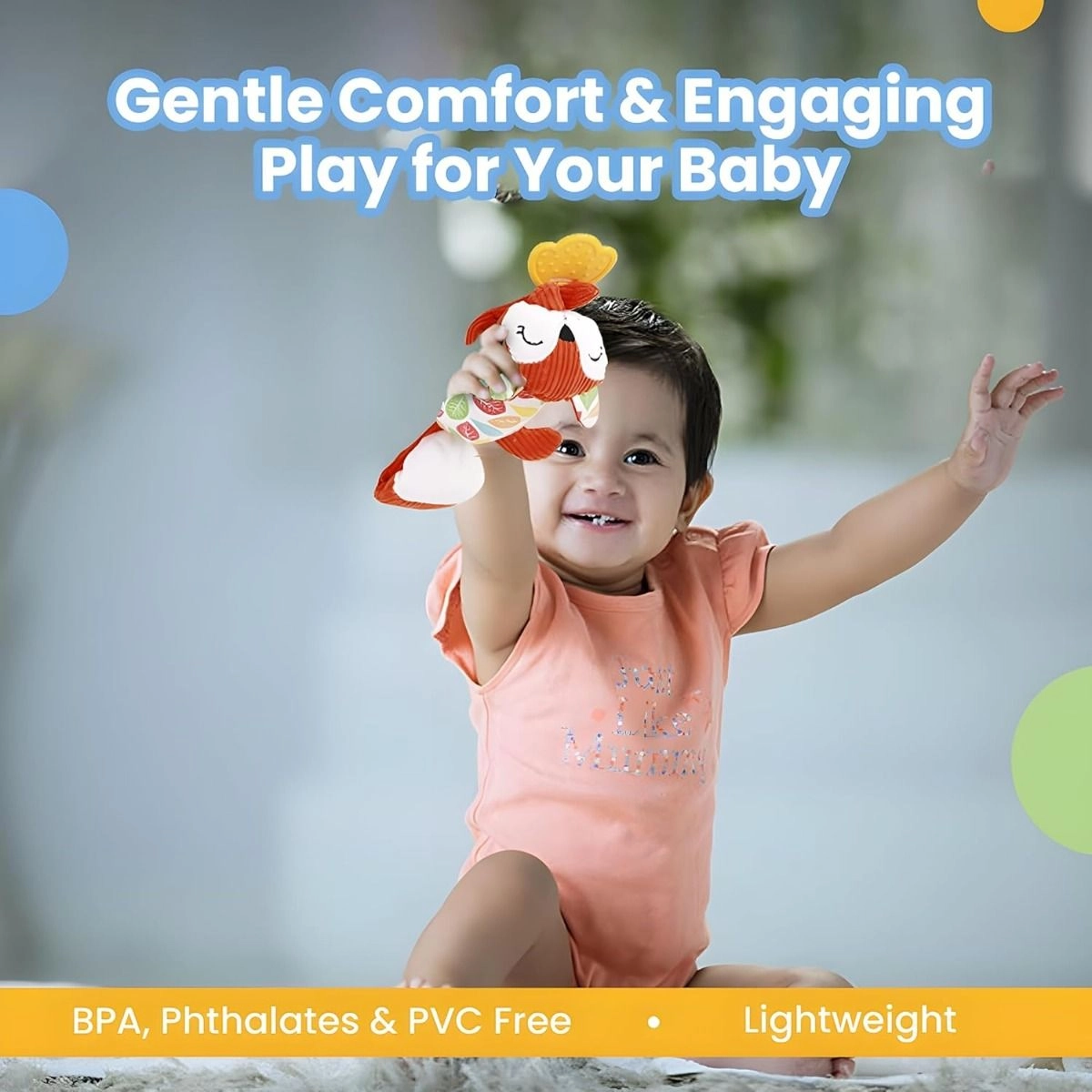 Squirrel Hanging Cot Stroller Teether Toy - Orange 3 Months