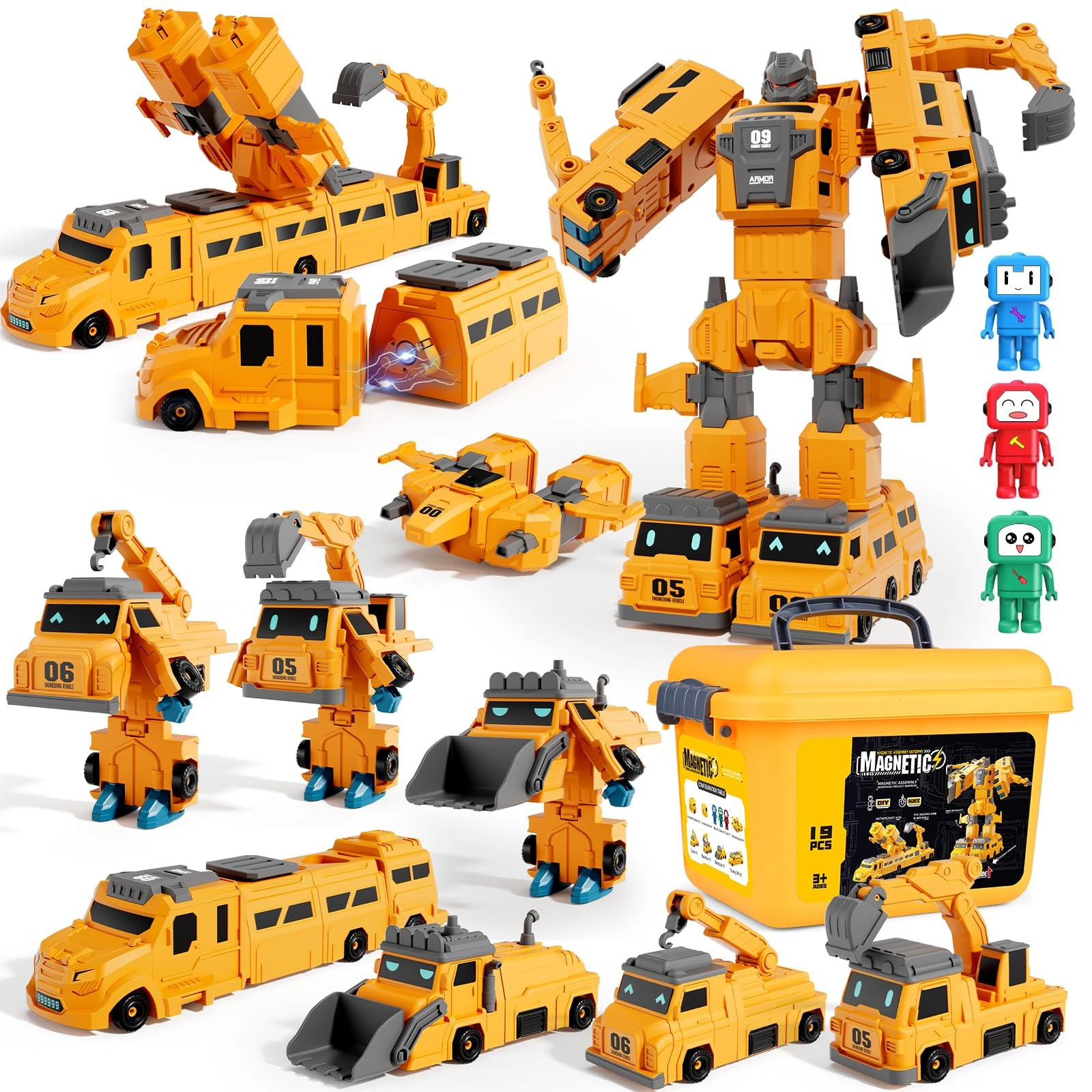 lerrbo Magnetic Construction Vehicle Set - 10-in-1 3-8 Years Yellow