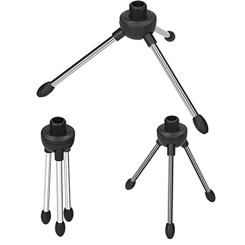 Foldable Desktop Microphone Tripod Stand - 5/8 Inch Threaded Mount Rotatable Mic Holder