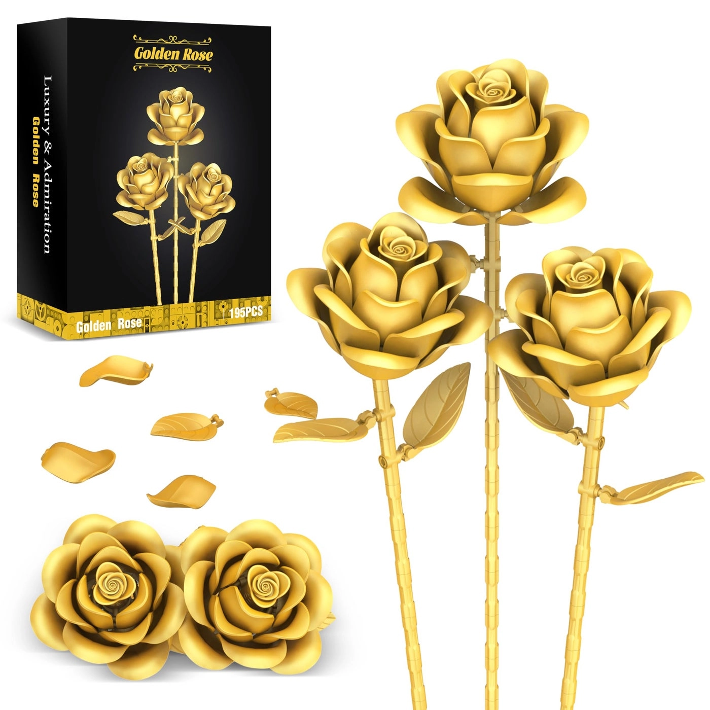QIFUN Gold Roses Flower Building Set - 195pcs