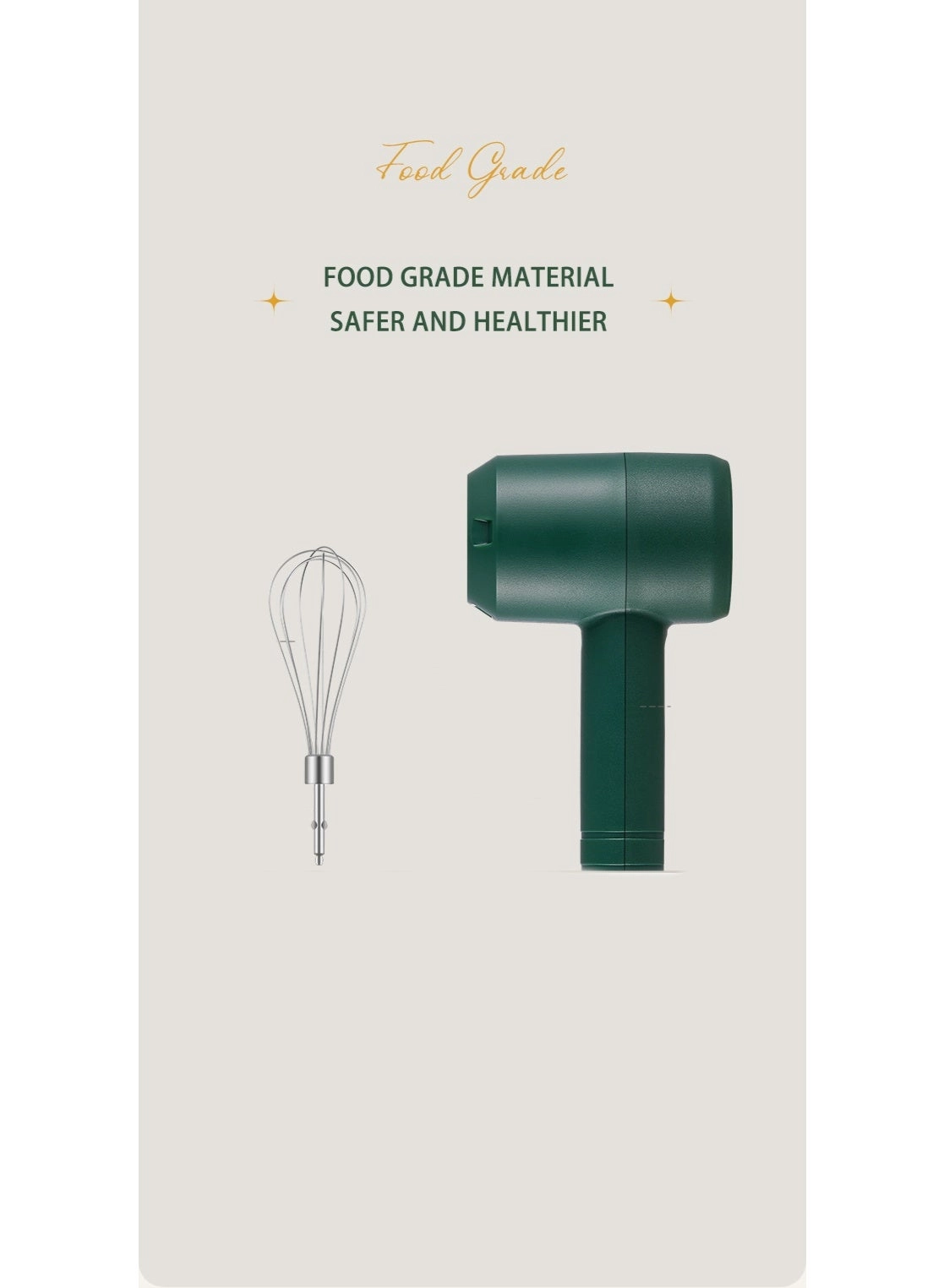 Cordless Handheld Electric Mixer - Rechargeable Green