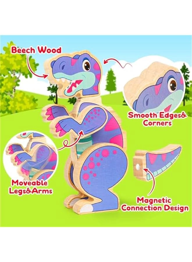 Magnetic Dinosaur Building Blocks - Wooden Take Apart
