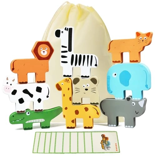 JugueteLand Wooden Animal Stacking Puzzle Toy - 24 Years 9 pieces