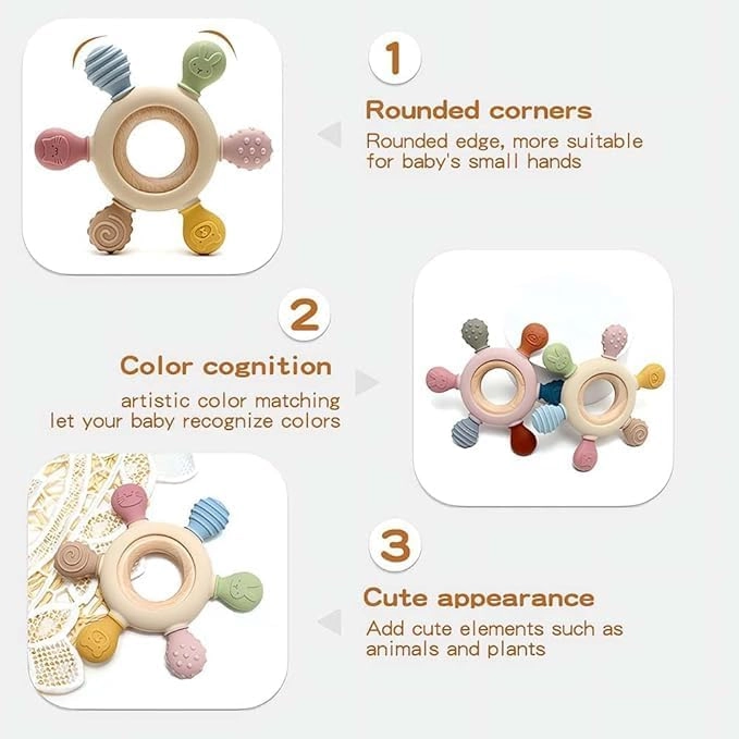 2 in 1 Teether - Beech Wood, Silicone