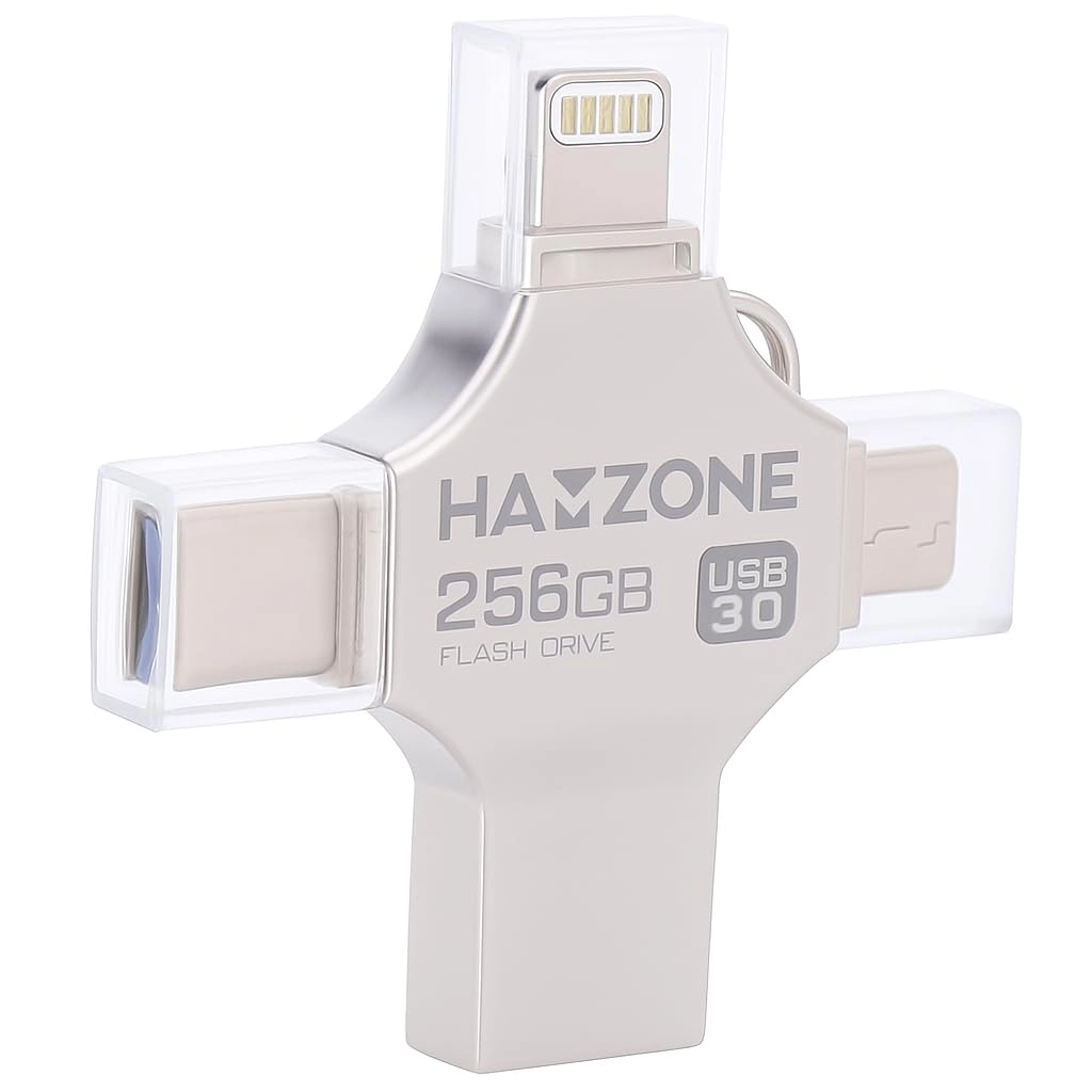 Hamzone 4-in-1 USB Flash Drive - Lightning Type-C USB3.0 Micro USB 256GB