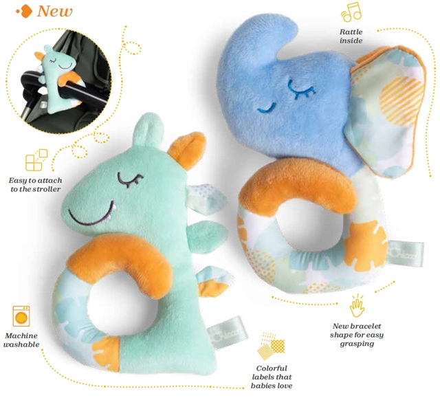 Baby Dino Rattle Toy - Suitable for 3 to 24 months 100% recycled polyester