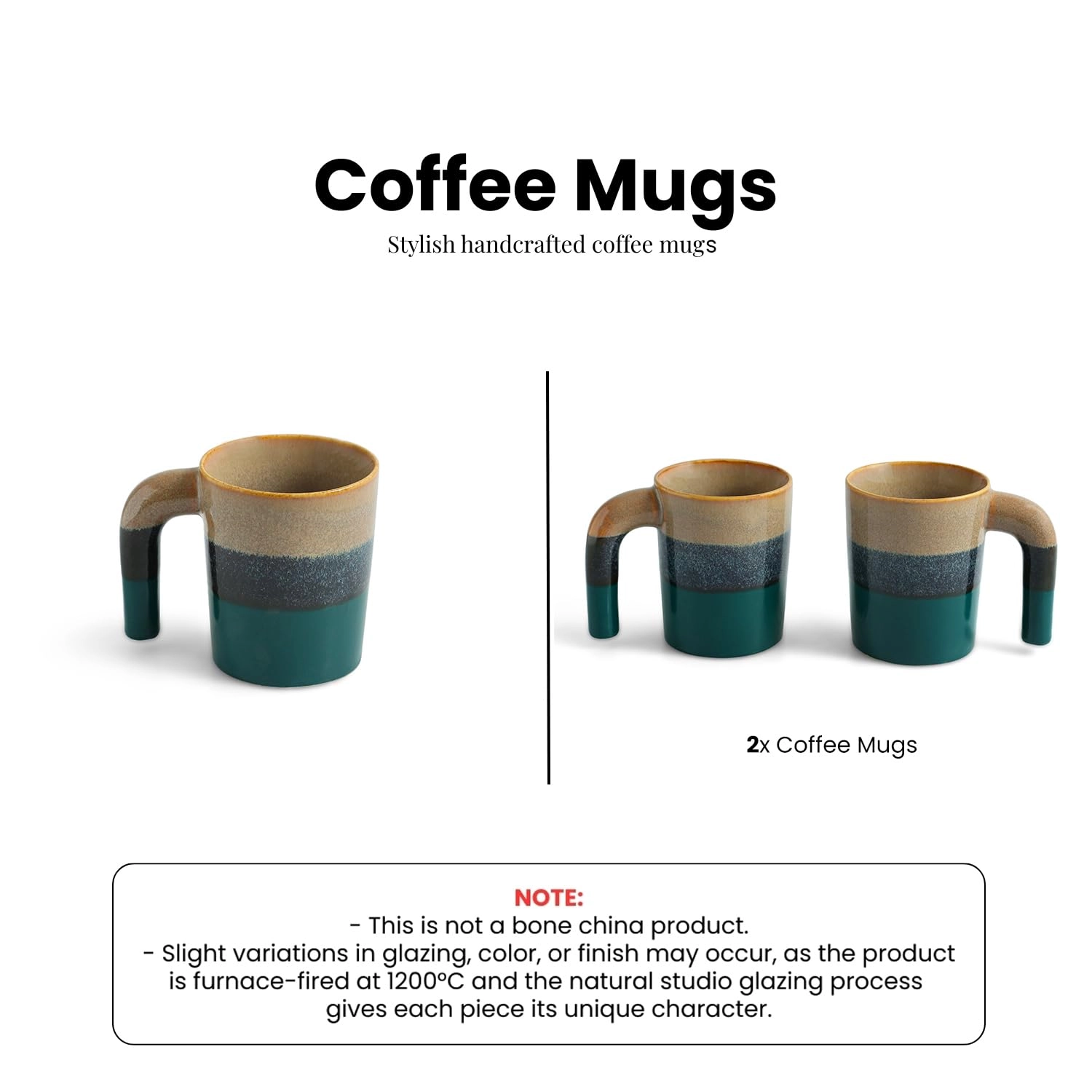 Two-Toned Glazed Ceramic Coffee Mug - 2 pcs Hue & Handle 300 ml