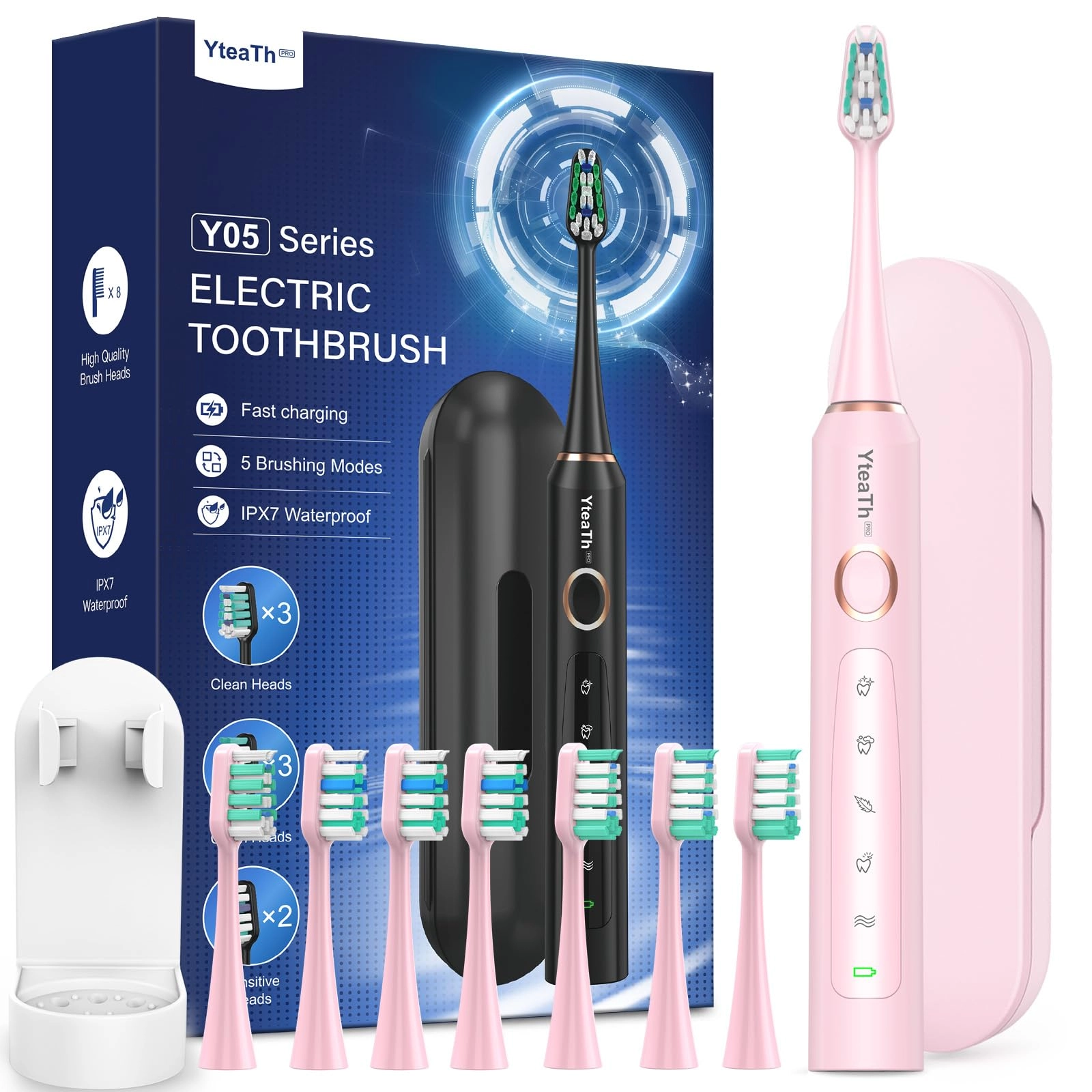 Y05U - 8 Toothbrush Heads 90 Days Battery Life 5 Brushing Modes
