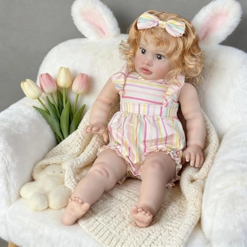 Pippa Reborn Baby Doll - 26 inch Cotton Vinyl Hand-rooted Curly Hair Ages 3+