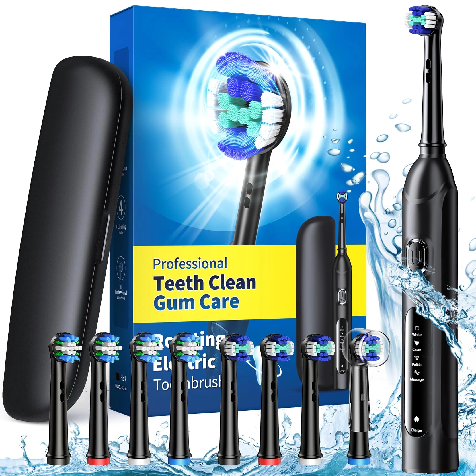 Rotating Electric Toothbrush - 8 Brush Heads 4 Modes 25-Day Battery Life