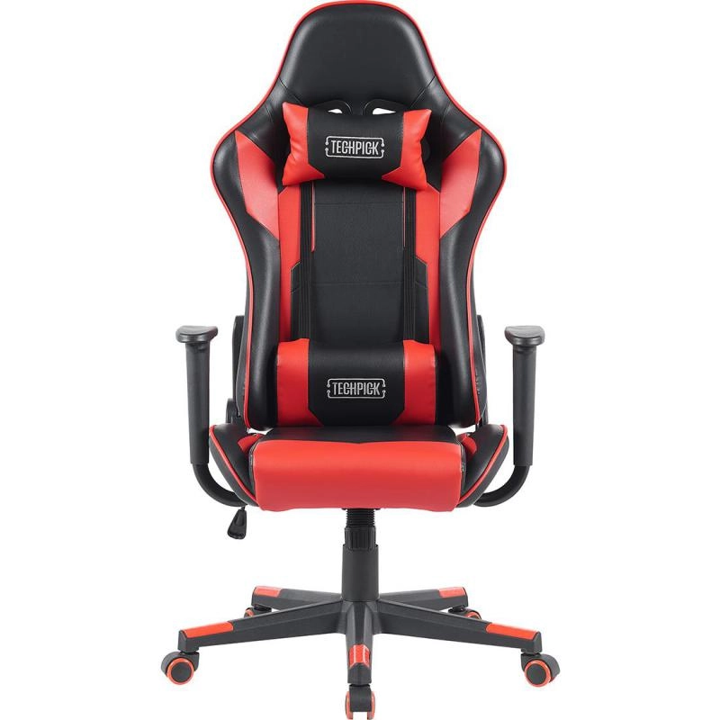 Techpick Ergonomic Highback Gaming Chair - Black/Red PU Leather Adjustable Height