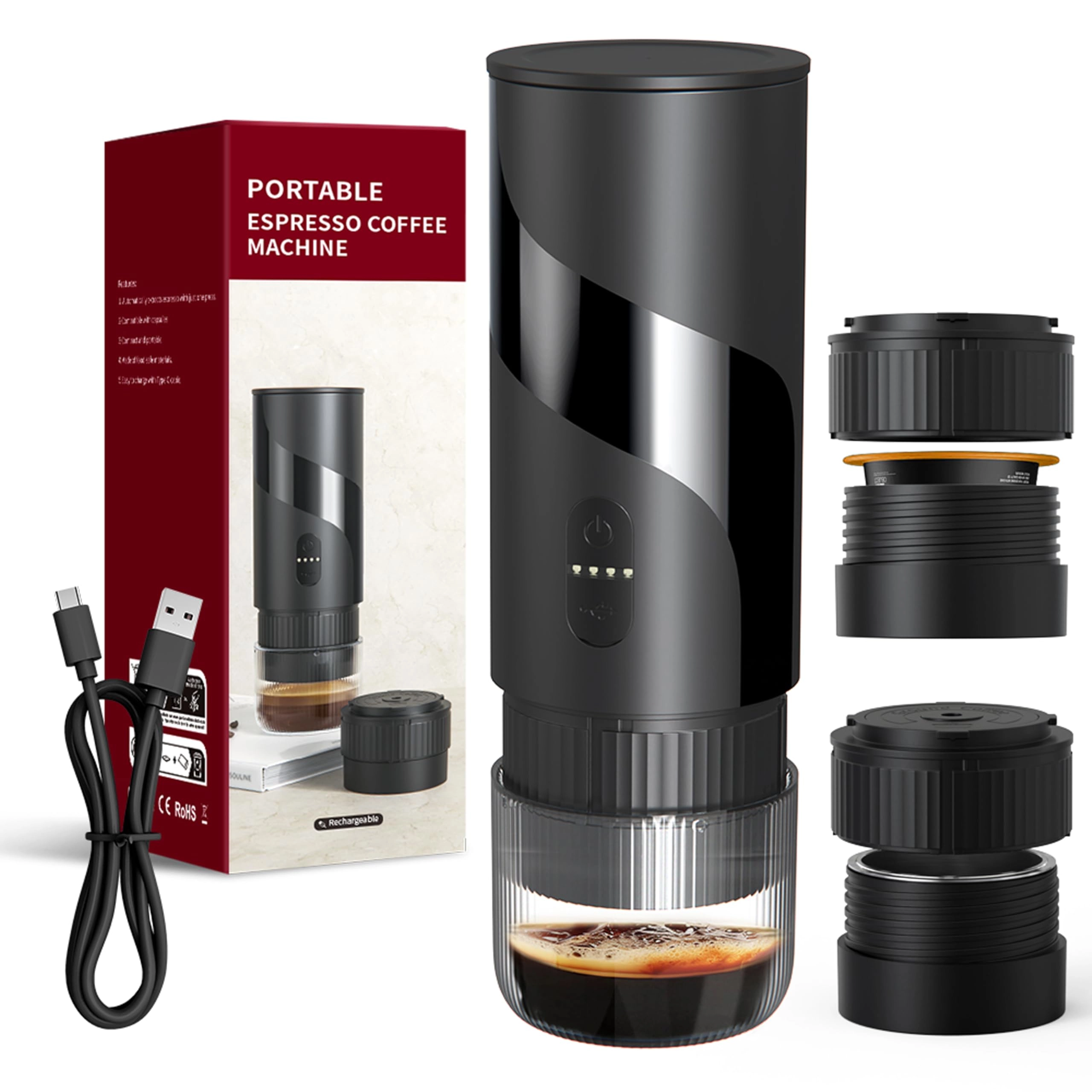 TfruKiet Portable Coffee Machine - 100 Milliliters Grounds&Capsules