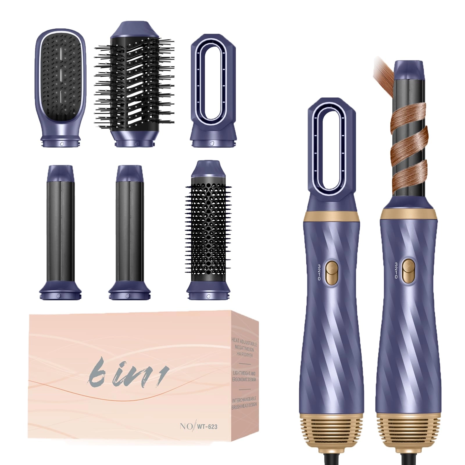 6 in 1 Hair Dryer Brush - 700 watts Gold