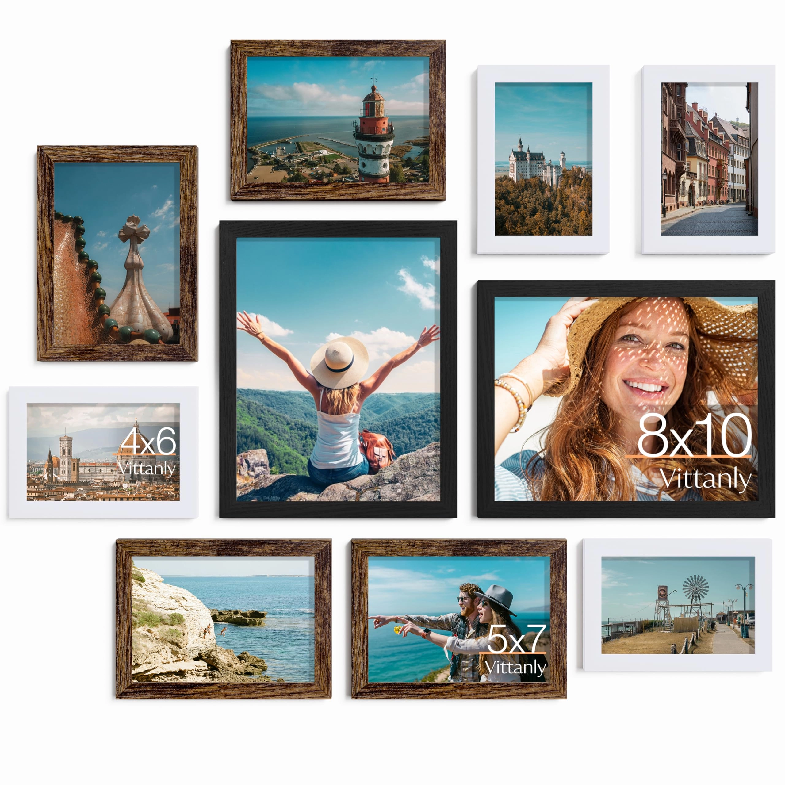 Picture Frames Set - 10 Pack Rustic Grey