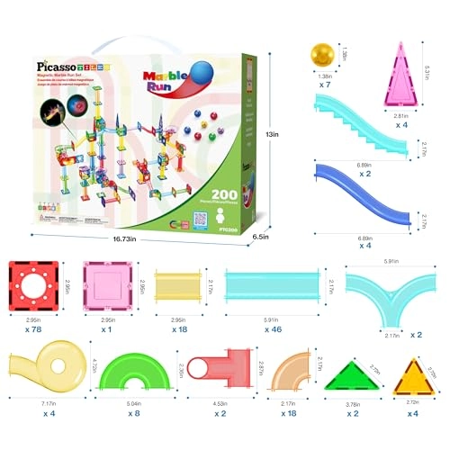 Marble Run Race Track Magnetic Tiles Super Set - 200 pcs