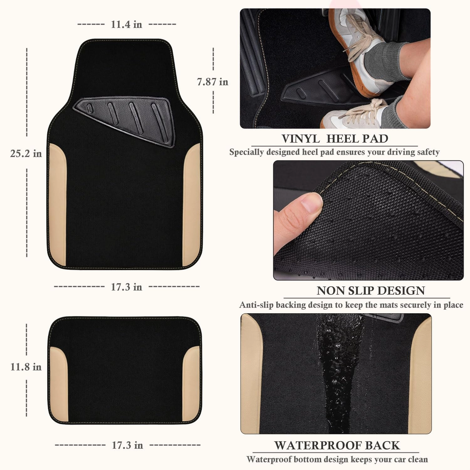 Universal Fit Car Floor Mats - Set of 4pcs Black and Burgundy