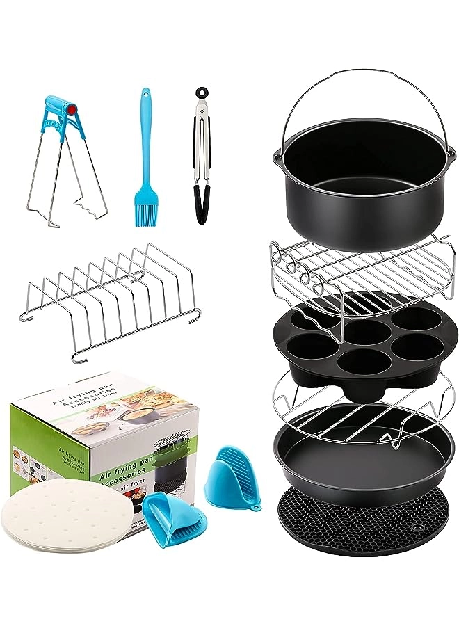 IIEPECA Pizza Pan + Cake Baking Pan + Multipurpose Skewers Rack + Metal Holder + Toasting Rack + Food Tongs + Air Fryer Liners + Silicone Oil Brush + Pan Gripper + Silicone Mat + Egg Bite Molds - Teflon Silicone 12 piece(s)