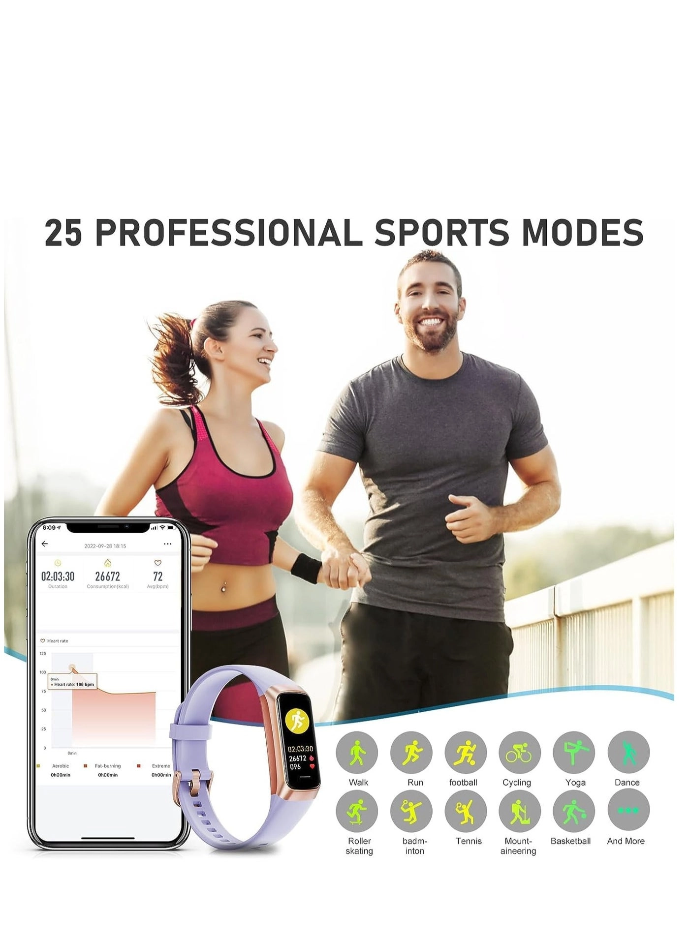 Fitness Tracker - Heart Rate Monitor Step Counter 1.1" AMOLED