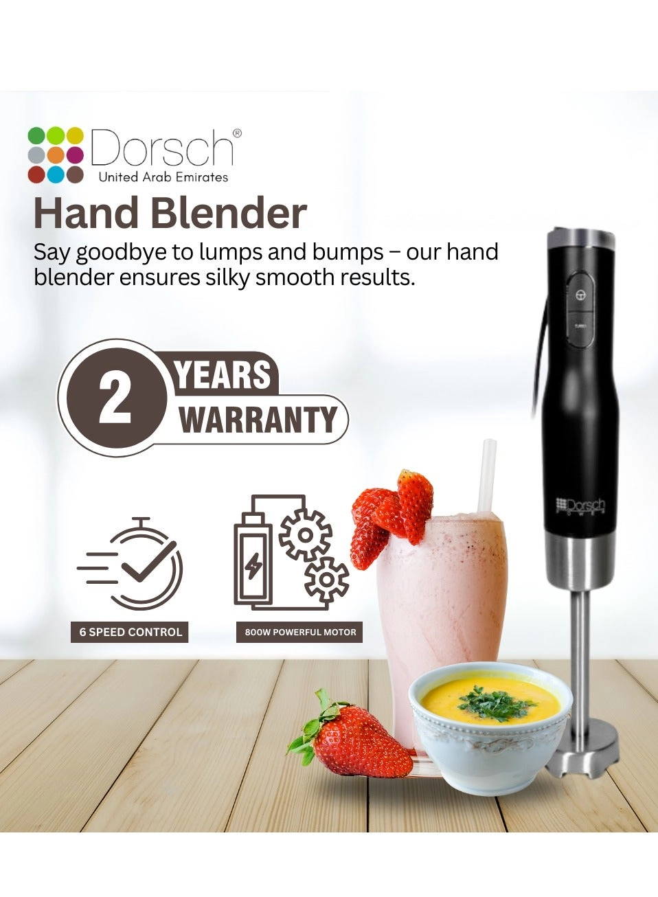 Hand Blender HB600S - 6 Speed Control Turbo Function Multi-Function Attachments