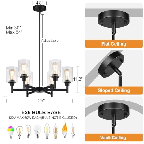 6-Light Chandelier - 25.2" to 61.2"