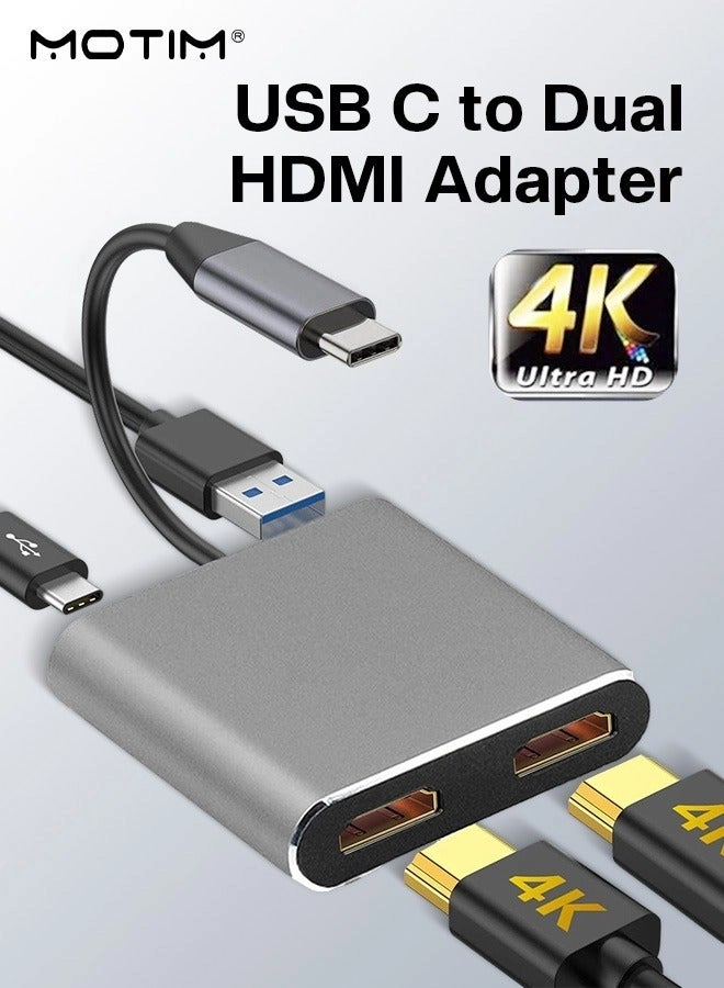 MOTIM USB C to Dual HDMI Adapter - 4K@30Hz 4 in 1 USB3.0