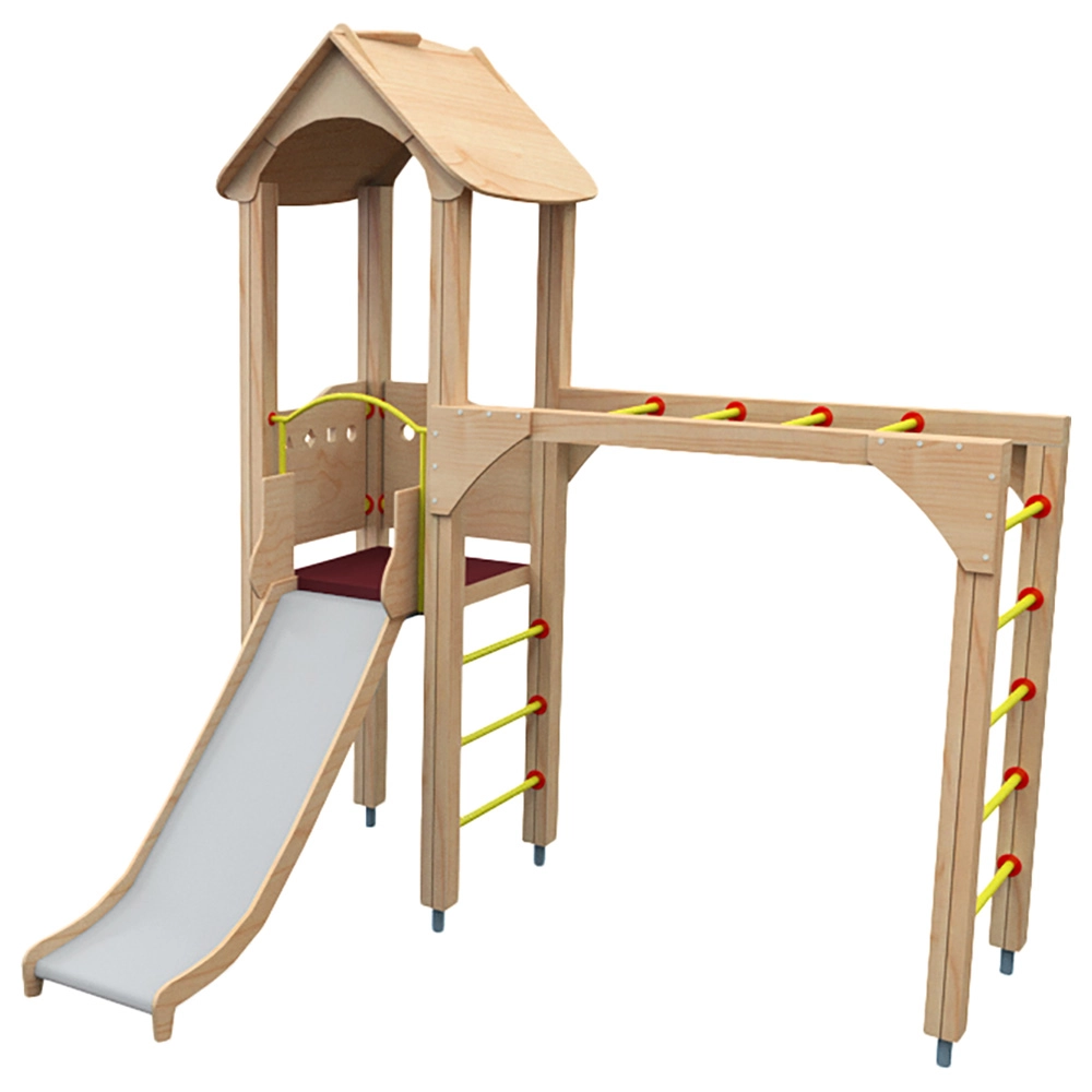 Wooden Playhouse - Roof Monkey Bars Slide