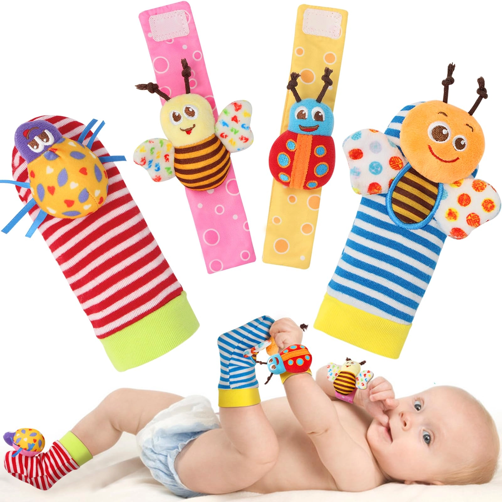 Beige Taoyi Wrist Rattle Socks and Foot Finder Set - 0-36 Months Fabric Bugs Cartoon Images 1.0 Count