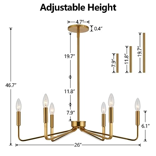 6-Light Candle Chandelier - H7.9"- 42.7"