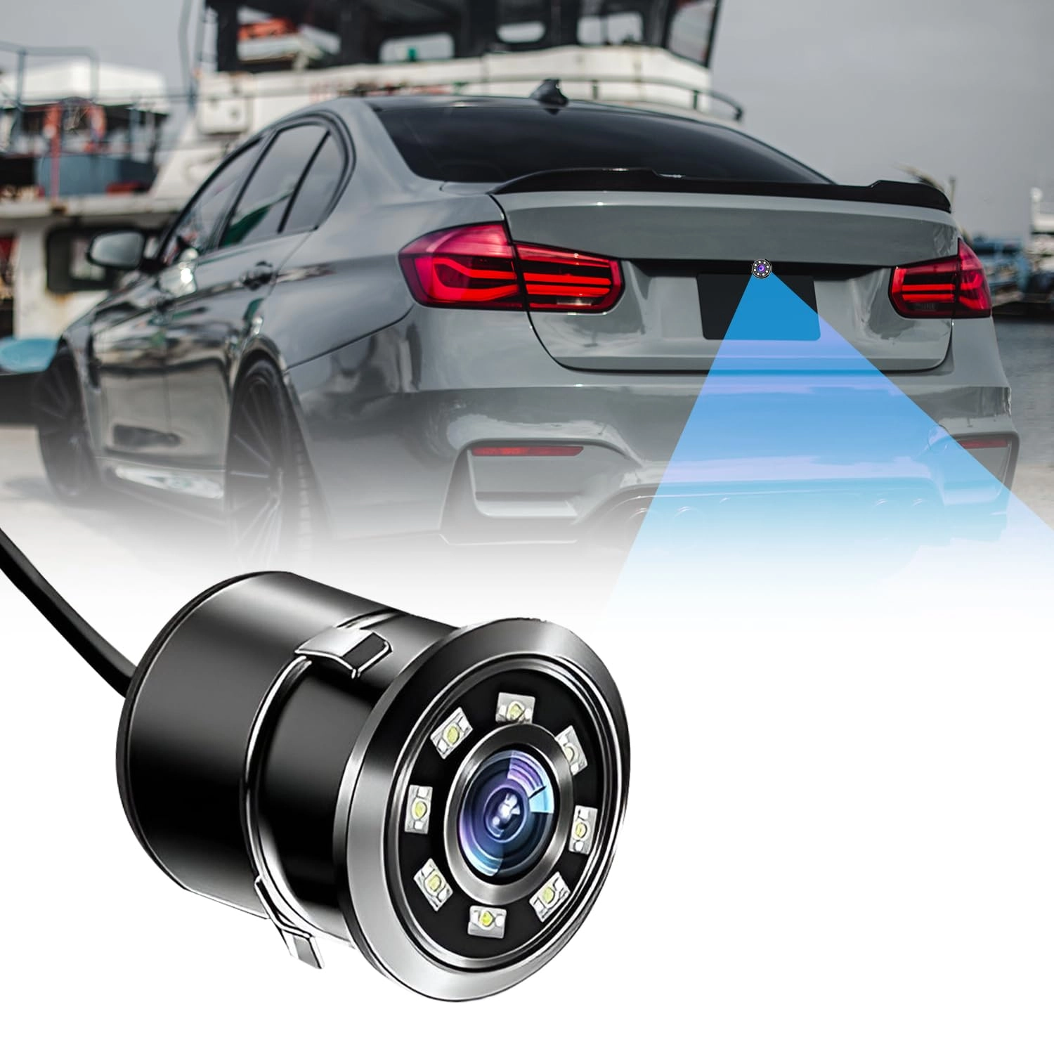 FABTEC 720p AHD Car Rear View Camera - 8 LED Night Vision RCA