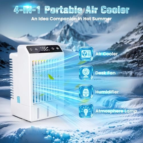 Portable Air Conditioner - 1000ml Water Tank 4 Speeds 4-in-1