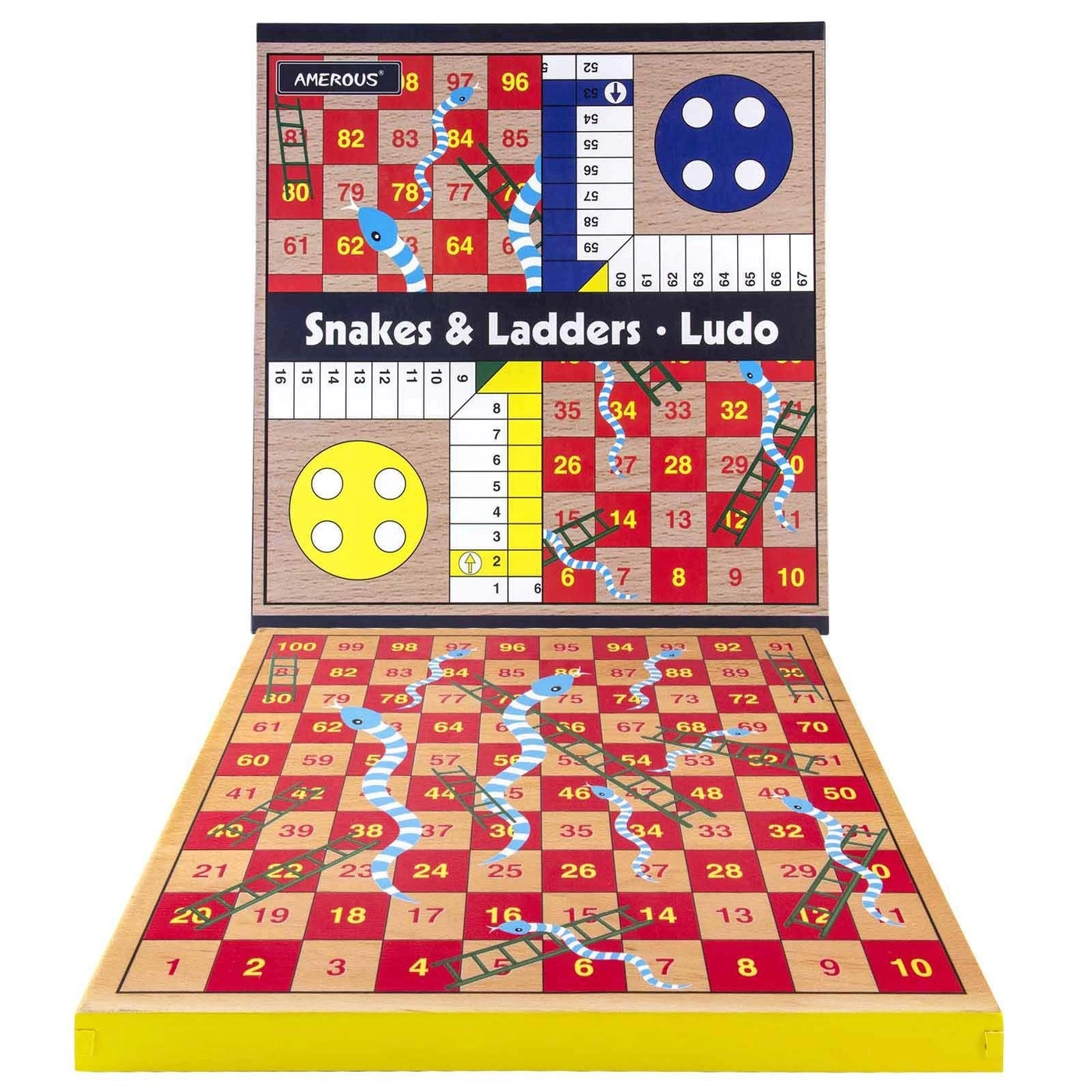Ludo - Wooden Snakes and Ladders 2 in 1 Reversible