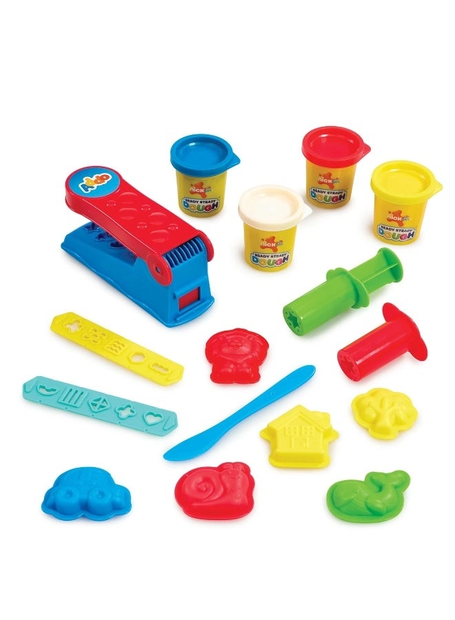 Ready Steady Dough Squeezy Shape Station Playset - 3+ years 4 x 56g colourful dough pots