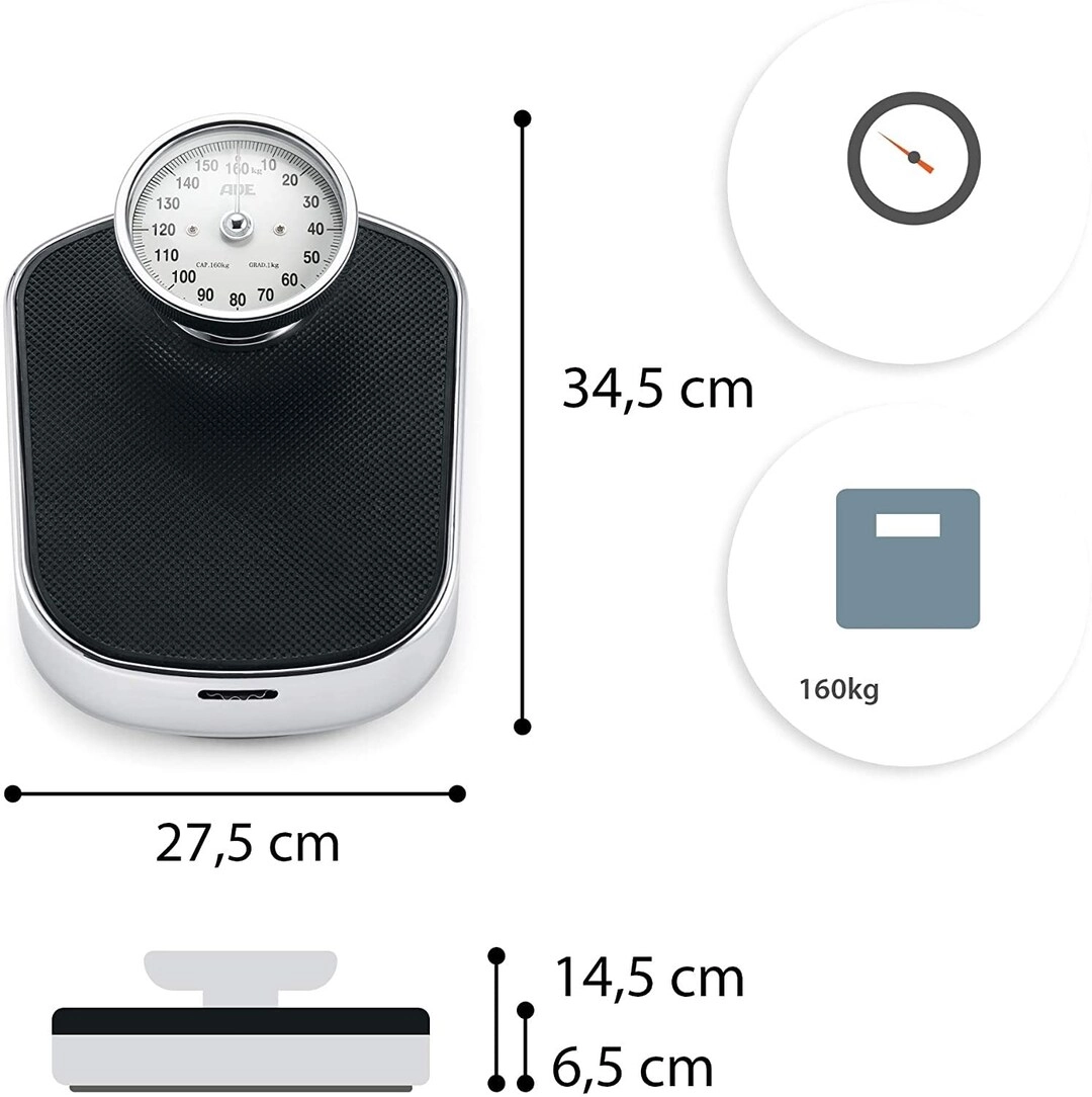 Analog Bathroom Scale - 160 kg non-slip rubber