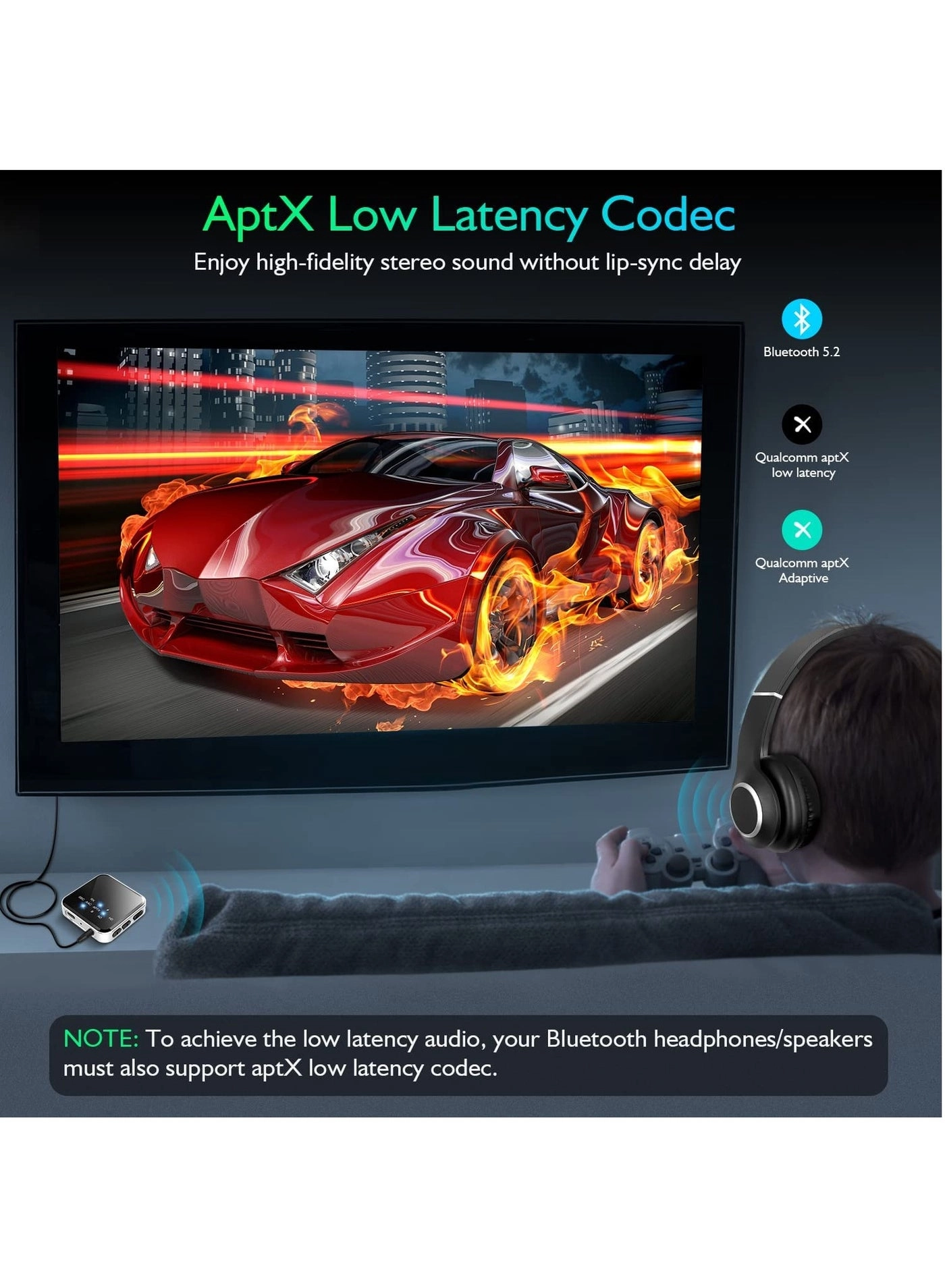 Bluetooth Transmitter & Receiver - Bluetooth 5.2 3.5mm AUX Built-in 250mAh Li-Polymer battery