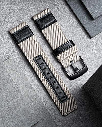 20mm 22mm Canvas Leather Hybrid Watch Band for Amazfit Bip/GTR/GTS/Pace/Stratos - 42mm 47mm