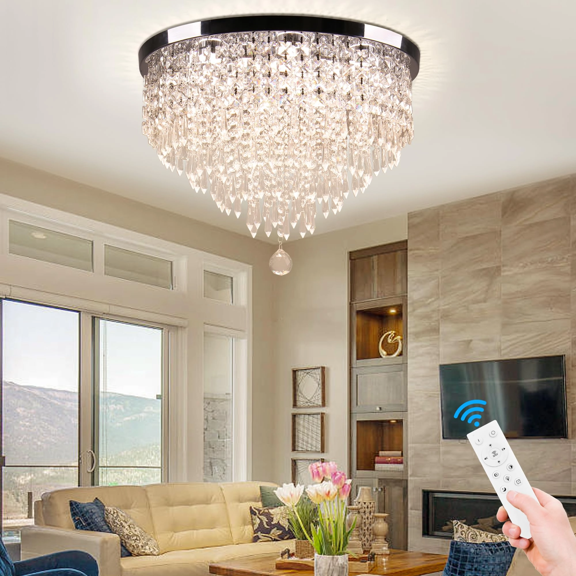 YPQXYHDA Crystal Ceiling Light - 3 Colors Dimmable