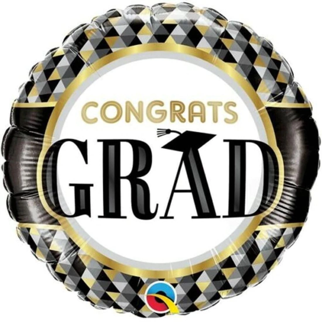 Party Zone Congrats Grad Round Foil Balloon - 18-Inch Black/Gold