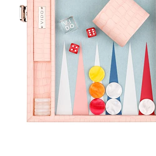 Backgammon Set - Medium Pink Crocodile Vegan Leather