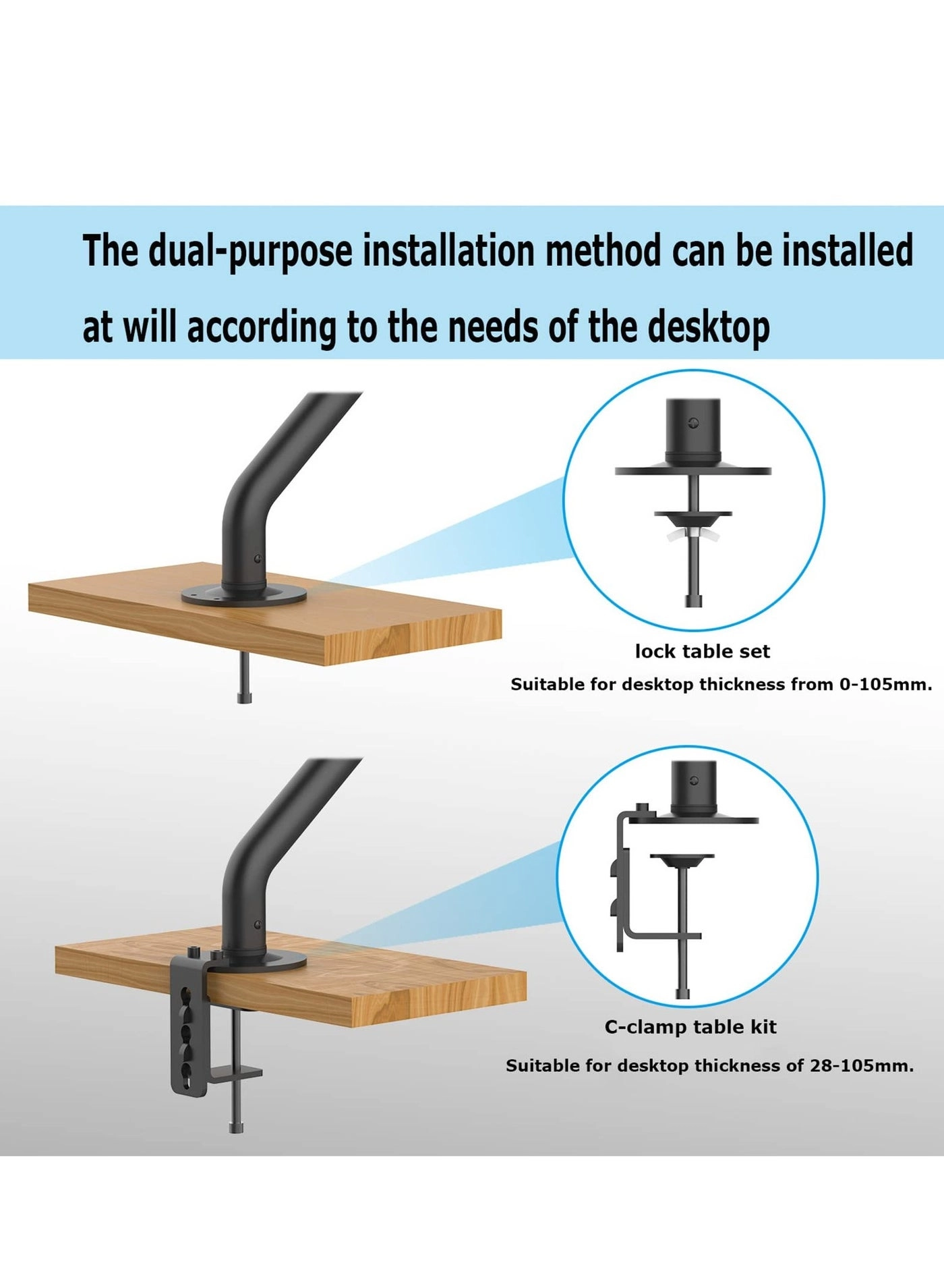 Gas Spring Monitor Arm - 32 in VESA 75x75/100x100mm