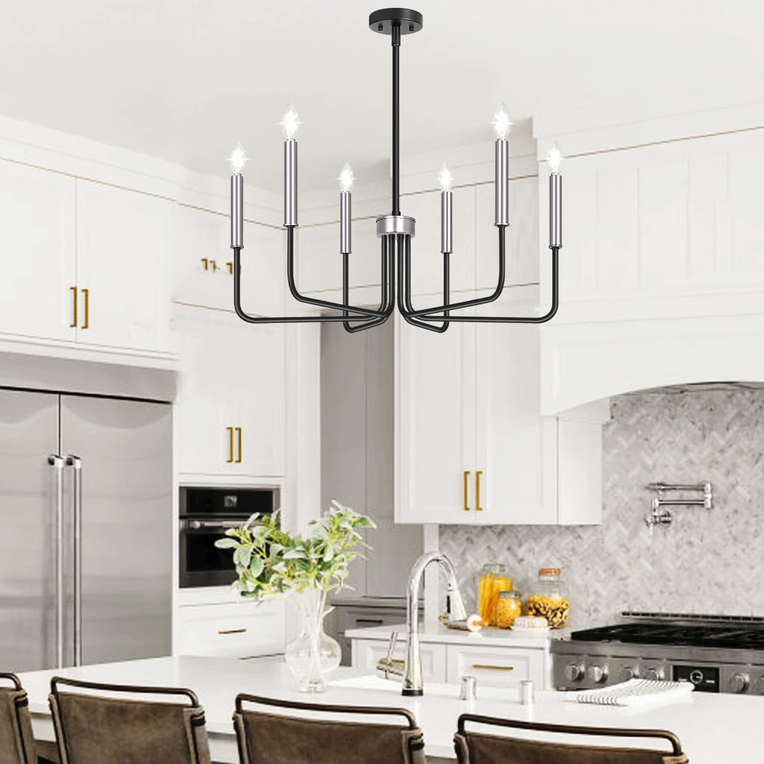 6-Light Farmhouse Chandelier - Black Indoor